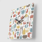 Horloge Carrée Pattern with cooking icons (Angle)