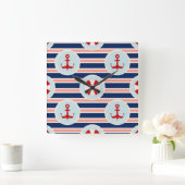 Horloge Carrée Patterns de Nautical Stripes and Dots (Maison)