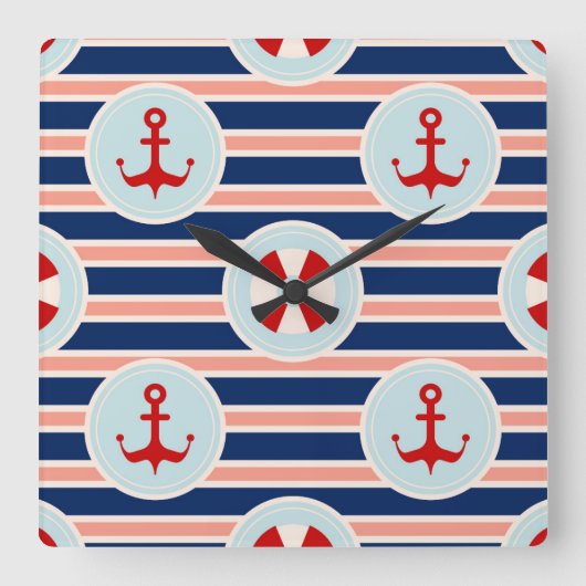 Horloge Carrée Patterns de Nautical Stripes and Dots (Recto)