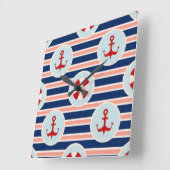 Horloge Carrée Patterns de Nautical Stripes and Dots (Angle)