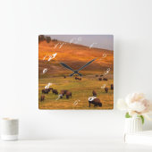 Horloge Carrée Pâturage de bisons sur la colline à Hayden Valley (Maison)