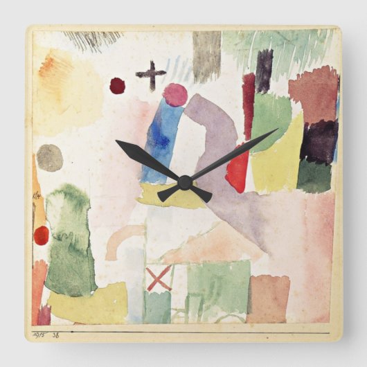 Horloge Carrée Paul Klee art : Aquarelle pathétique, Rouge (Recto)