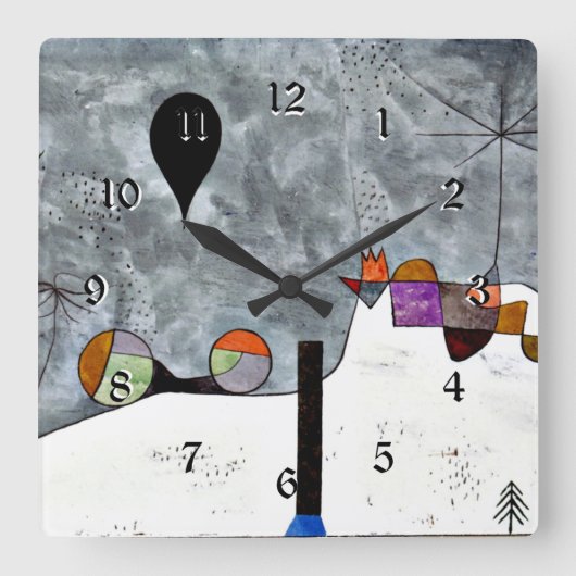 Horloge Carrée Paul Klee peinture populaire, Winter, (Recto)