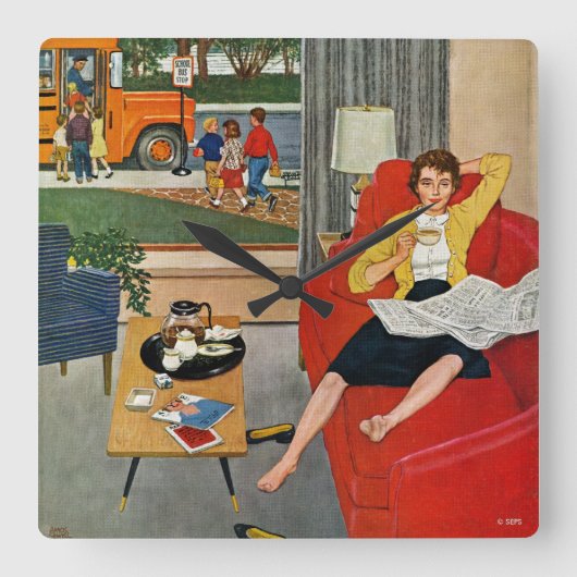 Horloge Carrée Pause-café de matin (Recto)