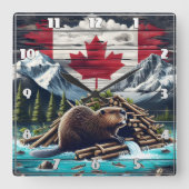 Horloge Carrée Pavillon de l'édifice Beaver près du drapeau canad (Recto)