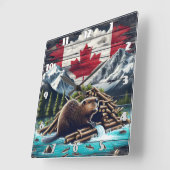 Horloge Carrée Pavillon de l'édifice Beaver près du drapeau canad (Angle)