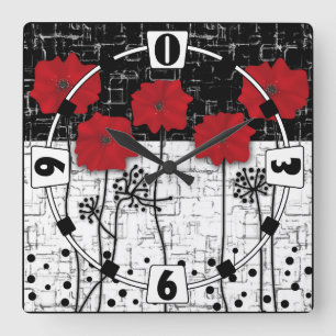 Horloge Carrée Pavot rouge