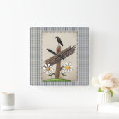 Horloge Carrée Pays Bleu En vichy Bienvenue amis (Maison)