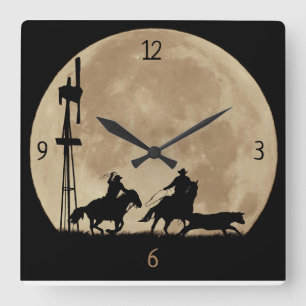Horloge Carrée Pays Ouest Cowboy Rustlers Moon Pays Ouest