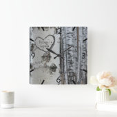 Horloge Carrée Pays Rustic Carved Heart Birch Tree (Maison)