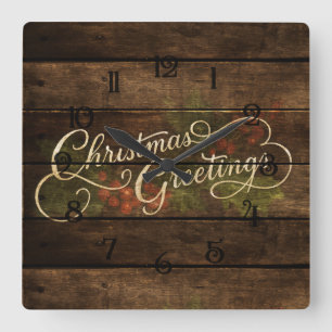 Horloge Carrée Pays rustique Charme Bois Peint Noël