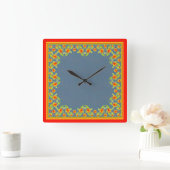Horloge Carrée Pays Style Marigolds Bordure sur Indigo Bleu (Maison)
