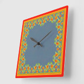 Horloge Carrée Pays Style Marigolds Bordure sur Indigo Bleu (Angle)