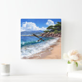 Horloge Carrée Paysage Balnéaire pittoresque. (Maison)