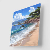 Horloge Carrée Paysage Balnéaire pittoresque. (Angle)