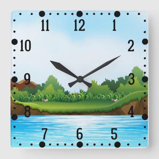 Horloge Carrée Paysage bleu ciel vert-10826 (Recto)
