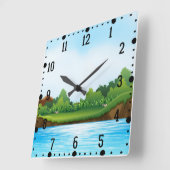Horloge Carrée Paysage bleu ciel vert-10826 (Angle)
