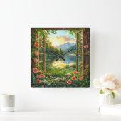 Horloge Carrée Paysage de fenêtre faux (Maison)