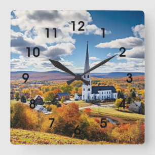 Horloge Carrée Paysage de la Nouvelle-Angleterre à l'automne