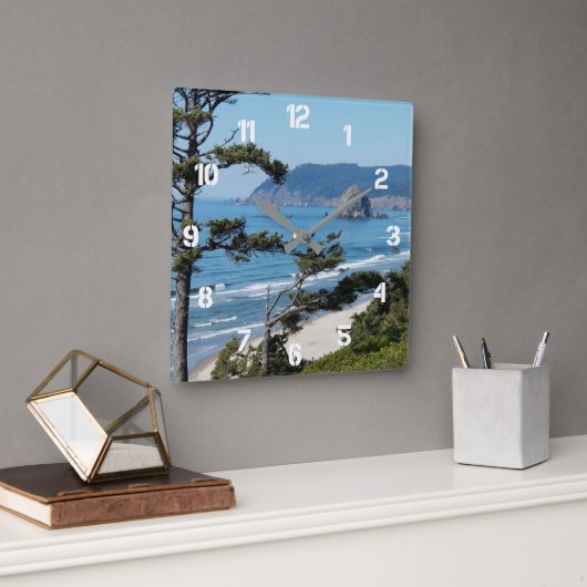 Horloge Carrée Paysage de littoral marin (Bureau)