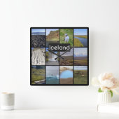 Horloge Carrée Paysage d'été islandais (Maison)