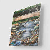 Horloge Carrée Paysage Le Brook art artisanal original (Angle)