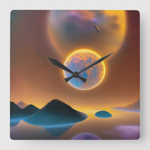 Horloge Carrée Paysage lunaire art