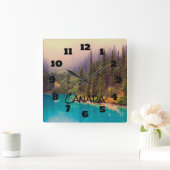 Horloge Carrée Paysage pittoresque du Nord Canada rustique (Maison)