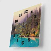 Horloge Carrée Paysage pittoresque du Nord Canada rustique (Angle)