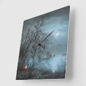 HORLOGE CARRÉE PAYSAGE ROMANTIQUE NOCTURNE EN BLEU (Angle)