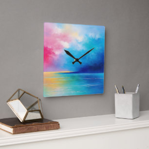 Horloge Carrée Paysage rose et bleu du Tarfarran