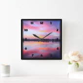 Horloge Carrée Paysage rose pittoresque (Maison)