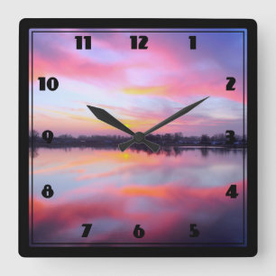 Horloge Carrée Paysage rose pittoresque