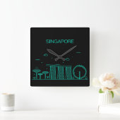Horloge Carrée paysage urbain de Singapour (Maison)