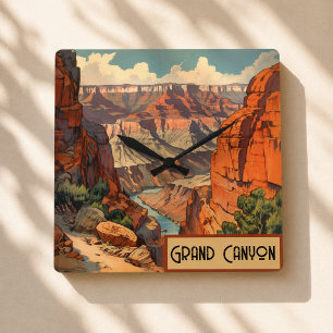 Horloge Carrée Paysage vintage du Grand Canyon dans le Sud-Ouest