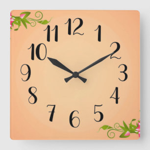 Horloge Carrée Peachy avec verdure et un visage très contrasté