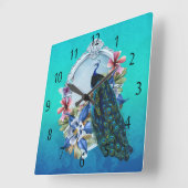 Horloge Carrée Peacock and Floral Square Wall Clock (Angle)