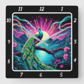 Horloge Carrée Peacock Elegance Neon (Recto)