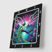 Horloge Carrée Peacock Elegance Neon (Angle)