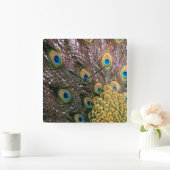 Horloge Carrée Peacock Feathers Emerald Green et Gold (Maison)