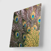 Horloge Carrée Peacock Feathers Emerald Green et Gold (Angle)