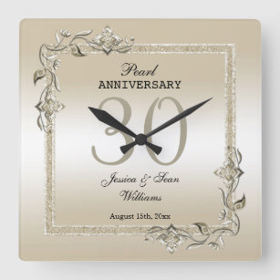 Horloge Carrée Pearl Gem & Parties scintillant 30e anniversaire d