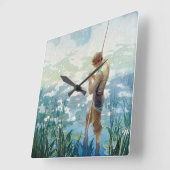 Horloge Carrée Pêche au Thoreau à Walden Pond par N. C. Wyeth (Angle)