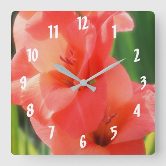 Horloge Carrée Pêcher les gladiolas (Recto)