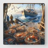 Horloge Carrée Pêcheurs à la Twilight ramassant des crabes (Recto)