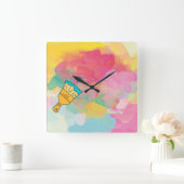 Horloge Carrée peint avec une brosse (Maison)