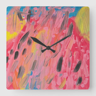 Horloge Carrée Peinture à cascade arc-en-ciel