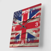 Horloge Carrée Peinture à craquelures | Drapeau américain britann (Angle)