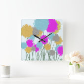 Horloge Carrée Peinture à fleurs peinte en plat (Maison)