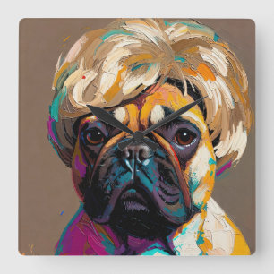 Horloge Carrée Peinture à l'huile de chien sérieux (#2)